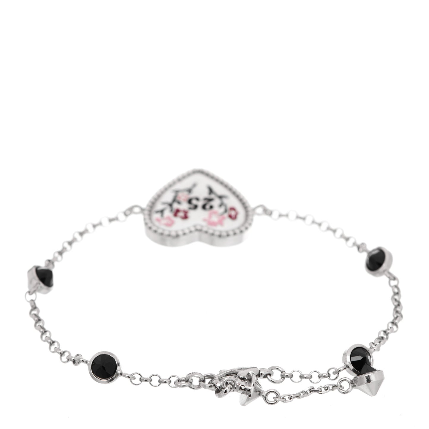 Sterling Silver Black Spinel Enamel Heart Bosco Orso Bracelet