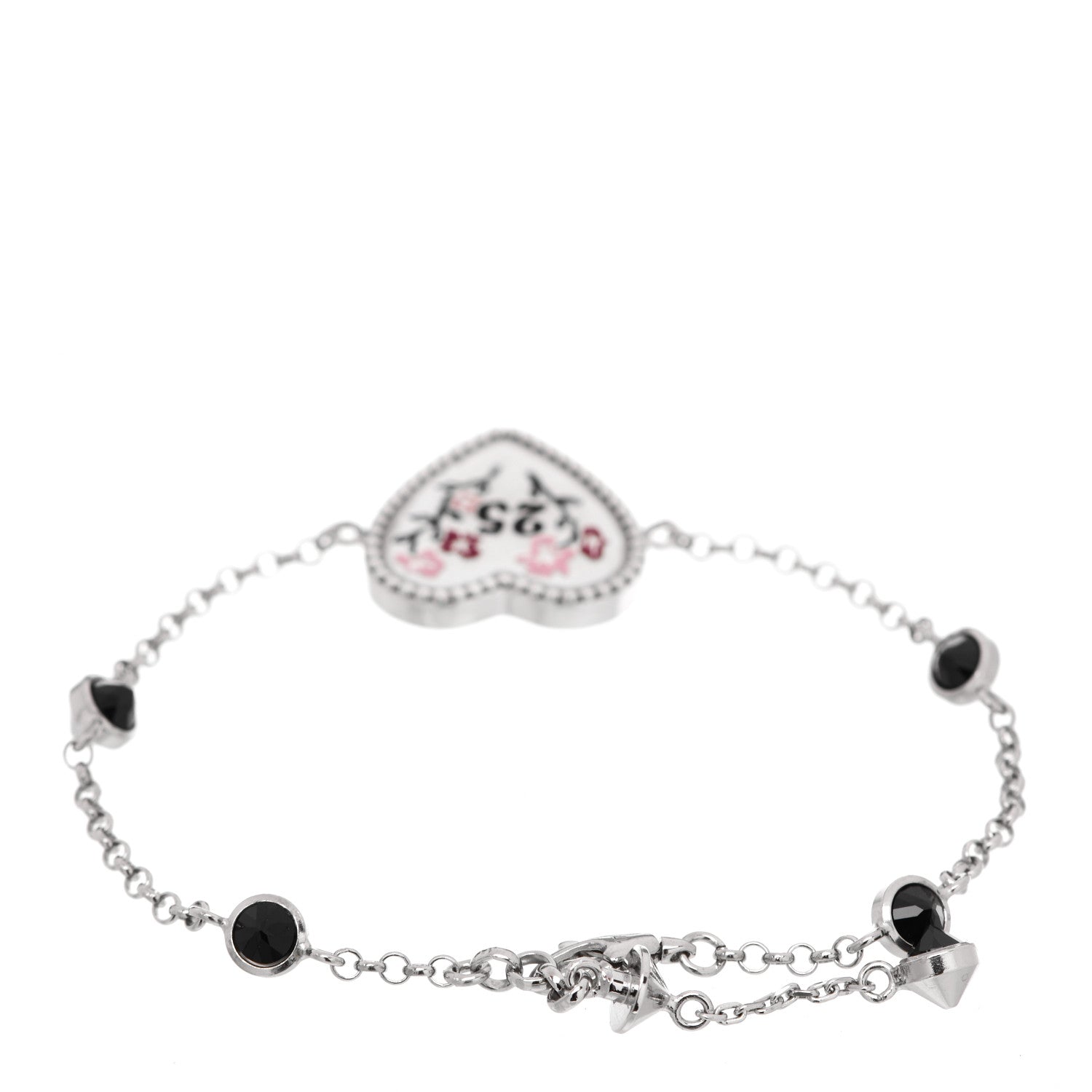 Gucci Sterling Silver Black Spinel Enamel Heart Bosco Orso Bracelet 2 of 4
