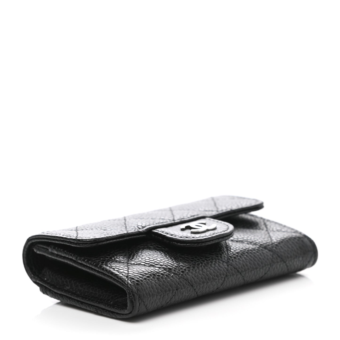 Caviar Quilted Flap Card Holder Wallet Black