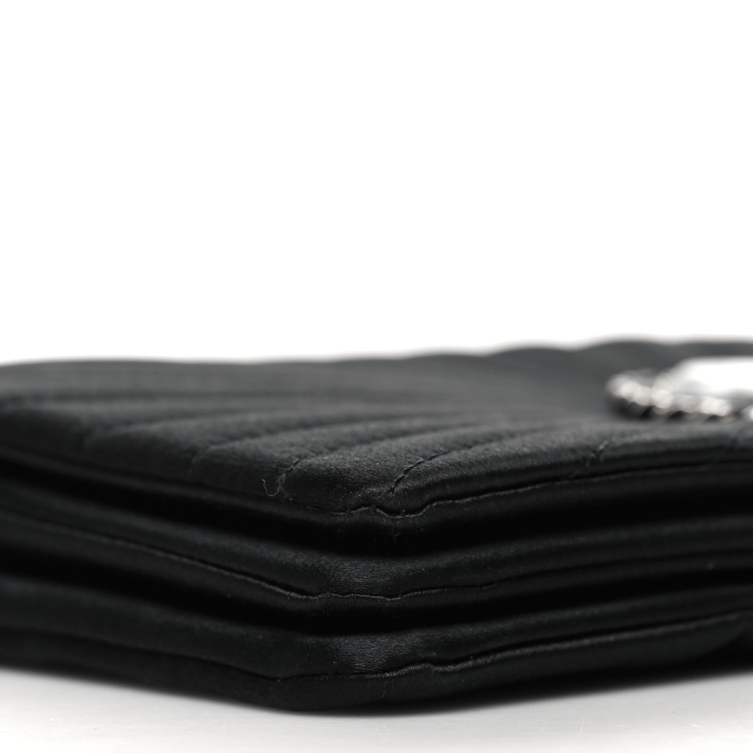 Chanel Satin Pleated Chain Embellished Mirror Flap Black 9 of 11