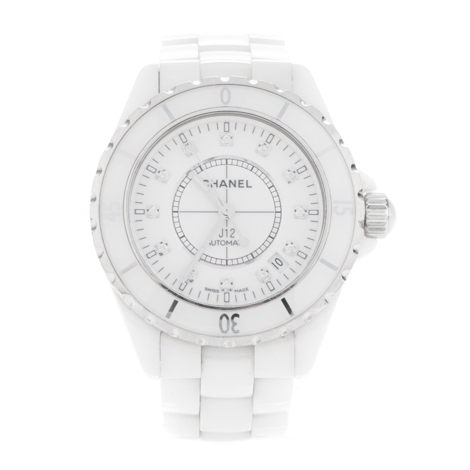 Chanel Stainless Steel Ceramic Diamond 38mm J12 Automatic Watch White 1 of 5
