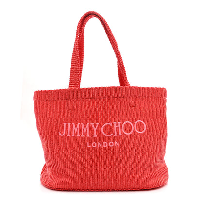 Jimmy Choo Raffia Embroidered East West Beach Tote Paprika Candy Pink 1 of 9