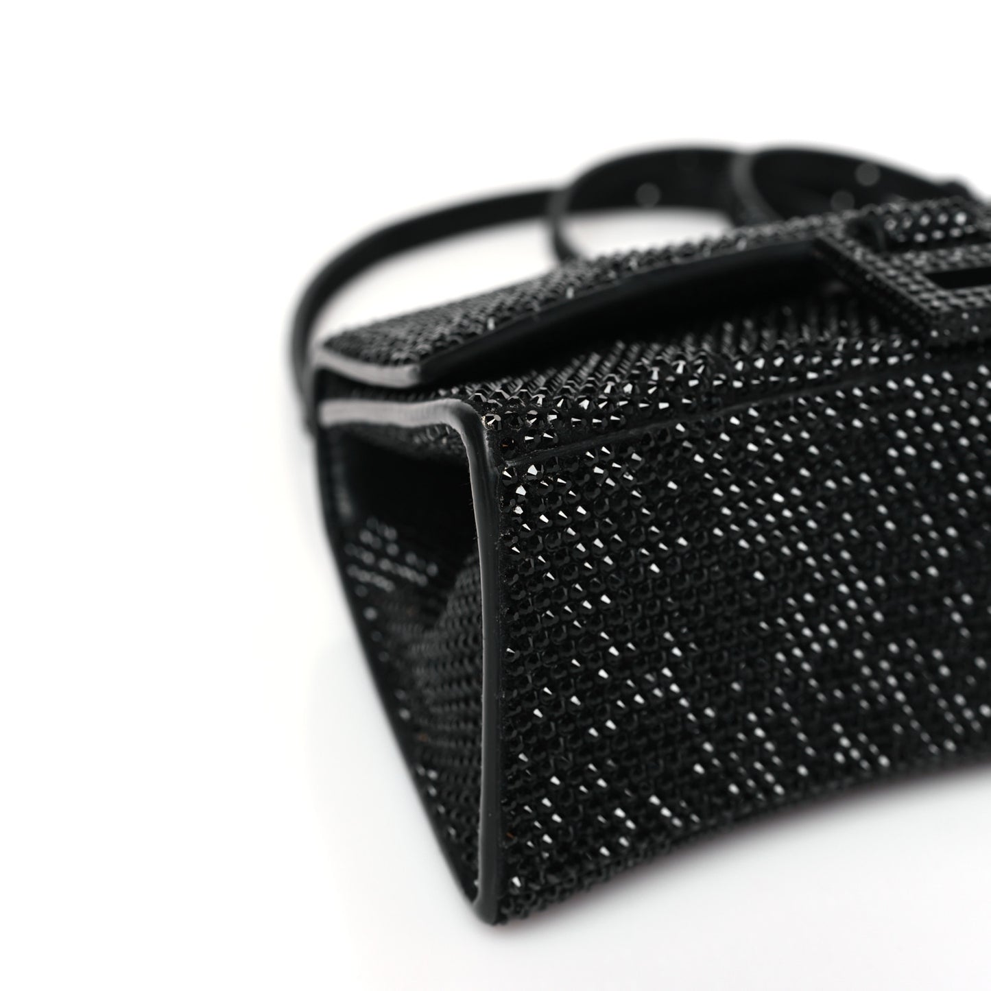 Strass Suede Hourglass Top Handle Bag XS Black