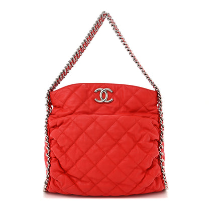 Chanel Washed Lambskin Chain Around Hobo Red 1 of 11