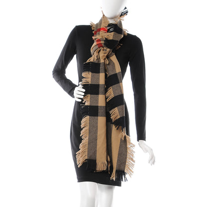 Burberry Wool Half Mega Check Fringe Scarf Camel 2 of 4