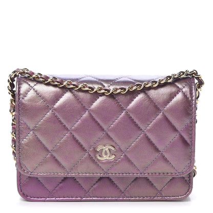 Chanel Iridescent Lambskin Quilted Mini Wallet On Chain WOC Purple 1 of 11