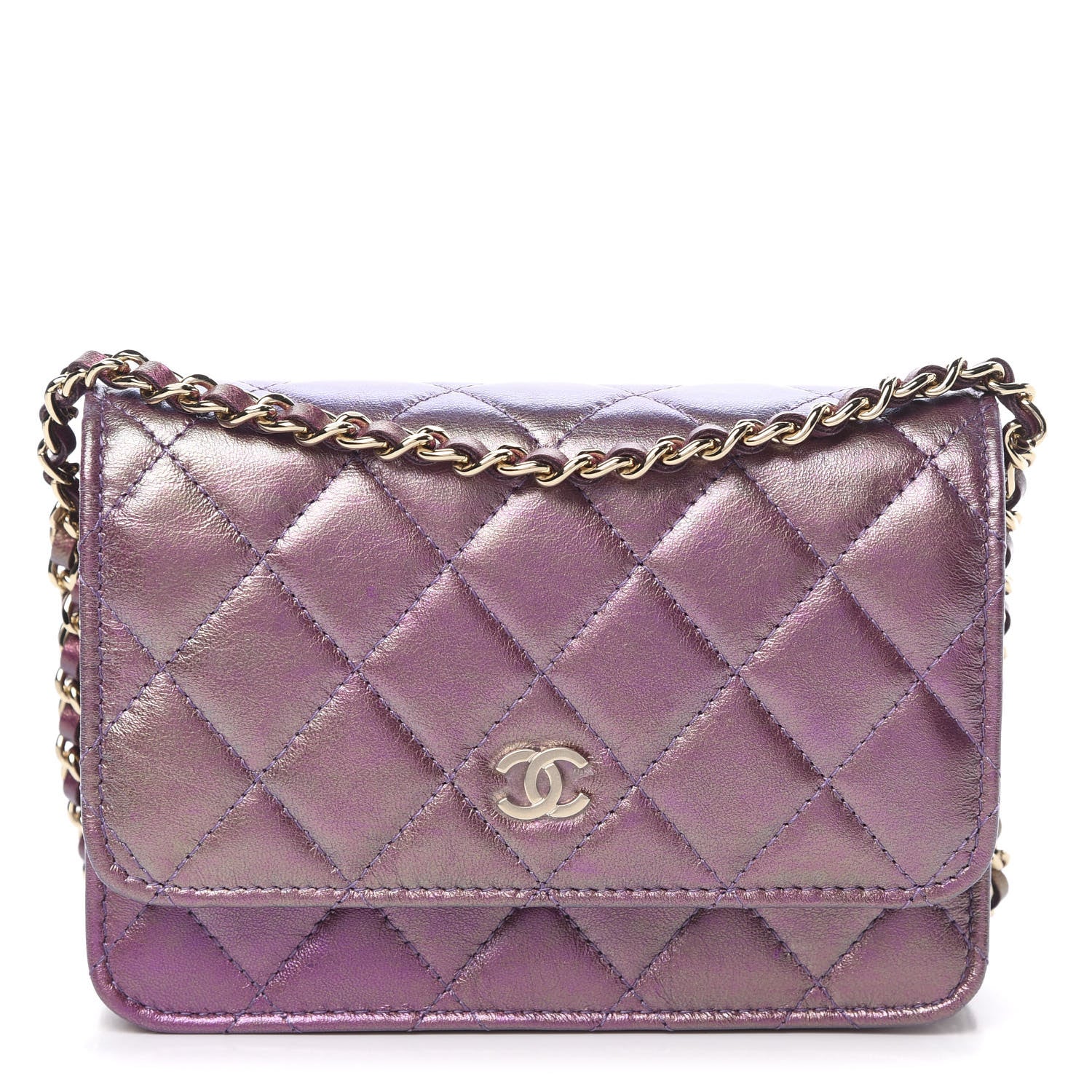 Chanel Iridescent Lambskin Quilted Mini Wallet On Chain WOC Purple 1 of 11
