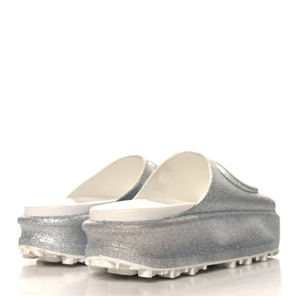 Gucci Glitter Rubber Womens Interlocking G Platform 42mm Slide Sandals 35 Silver 5 of 9