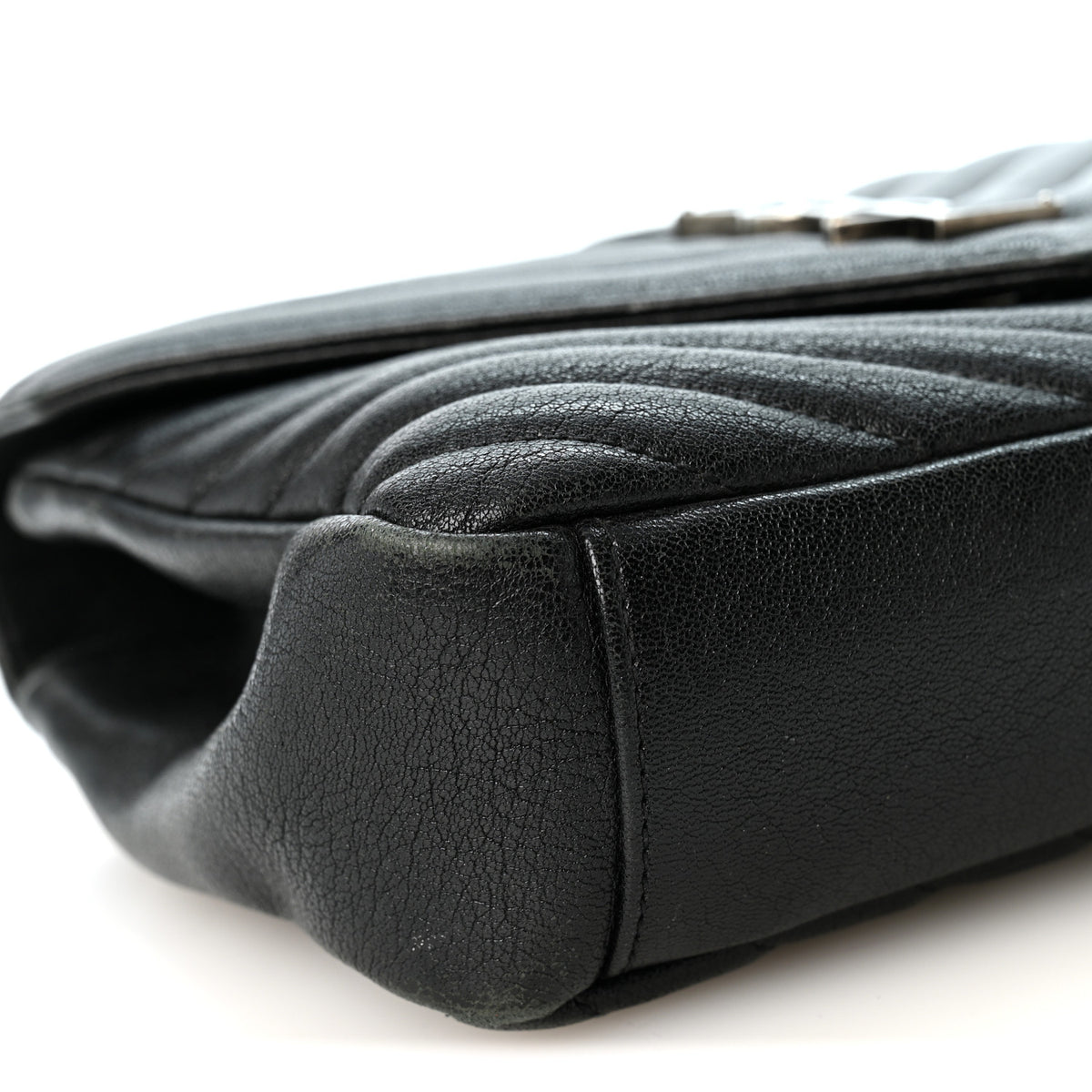 Sheepskin Matelasse Chevron Monogram Medium College Bag Black