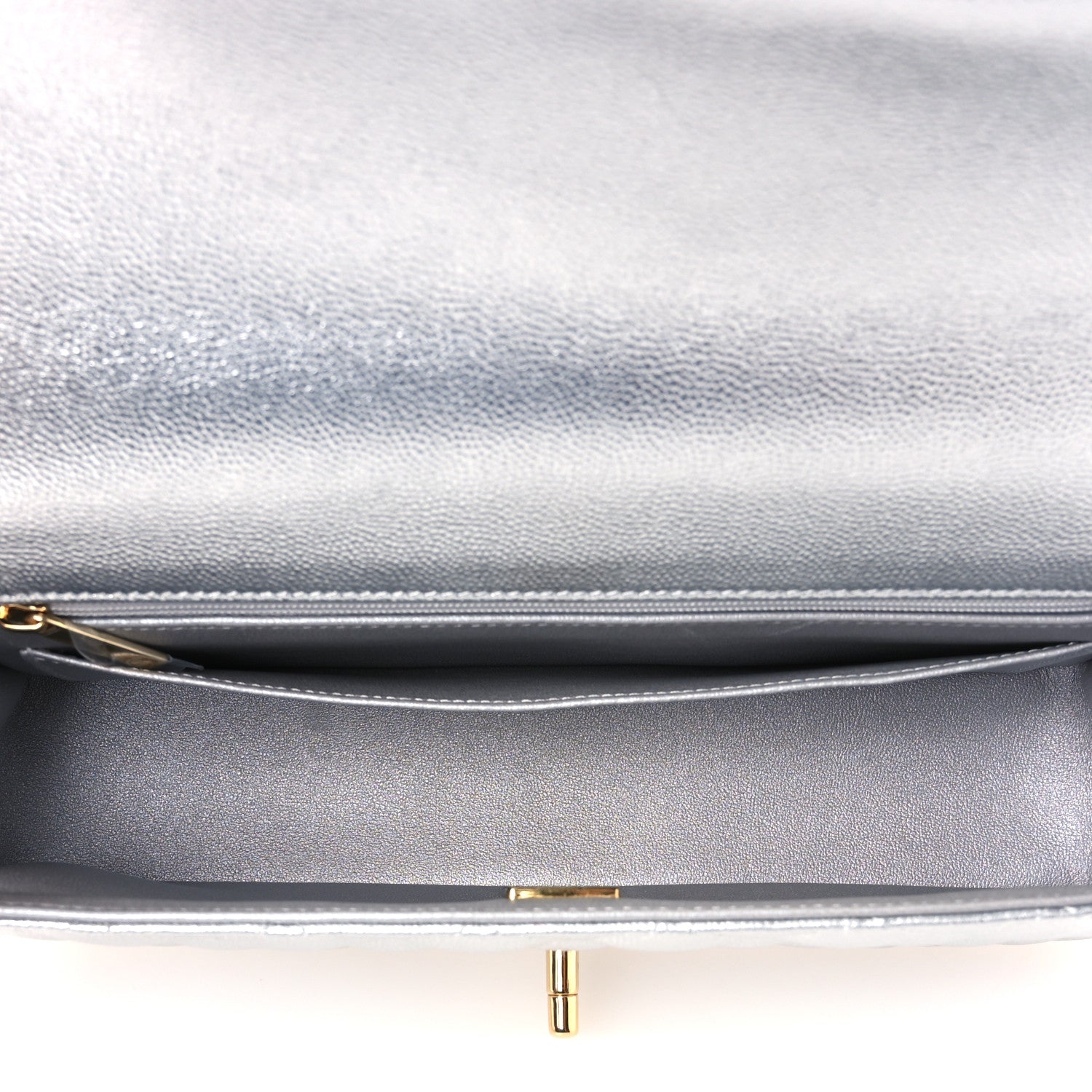 Chanel Metallic Caviar Quilted Top Handle East West Flap Silver 5 of 12
