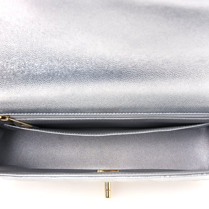 Chanel Metallic Caviar Quilted Top Handle East West Flap Silver 5 of 12