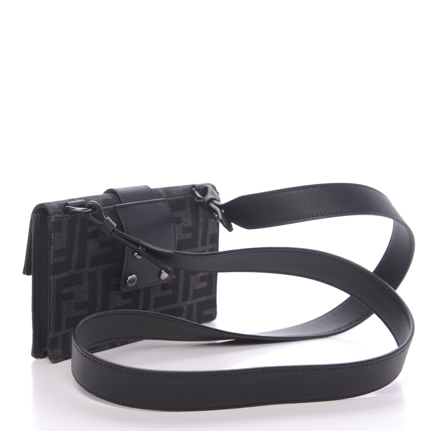 Fendi Recycled Fabric Jacquard Vitello Grace FF 1974 Baguette Belt Pouch Asfalto Black 3 of 10