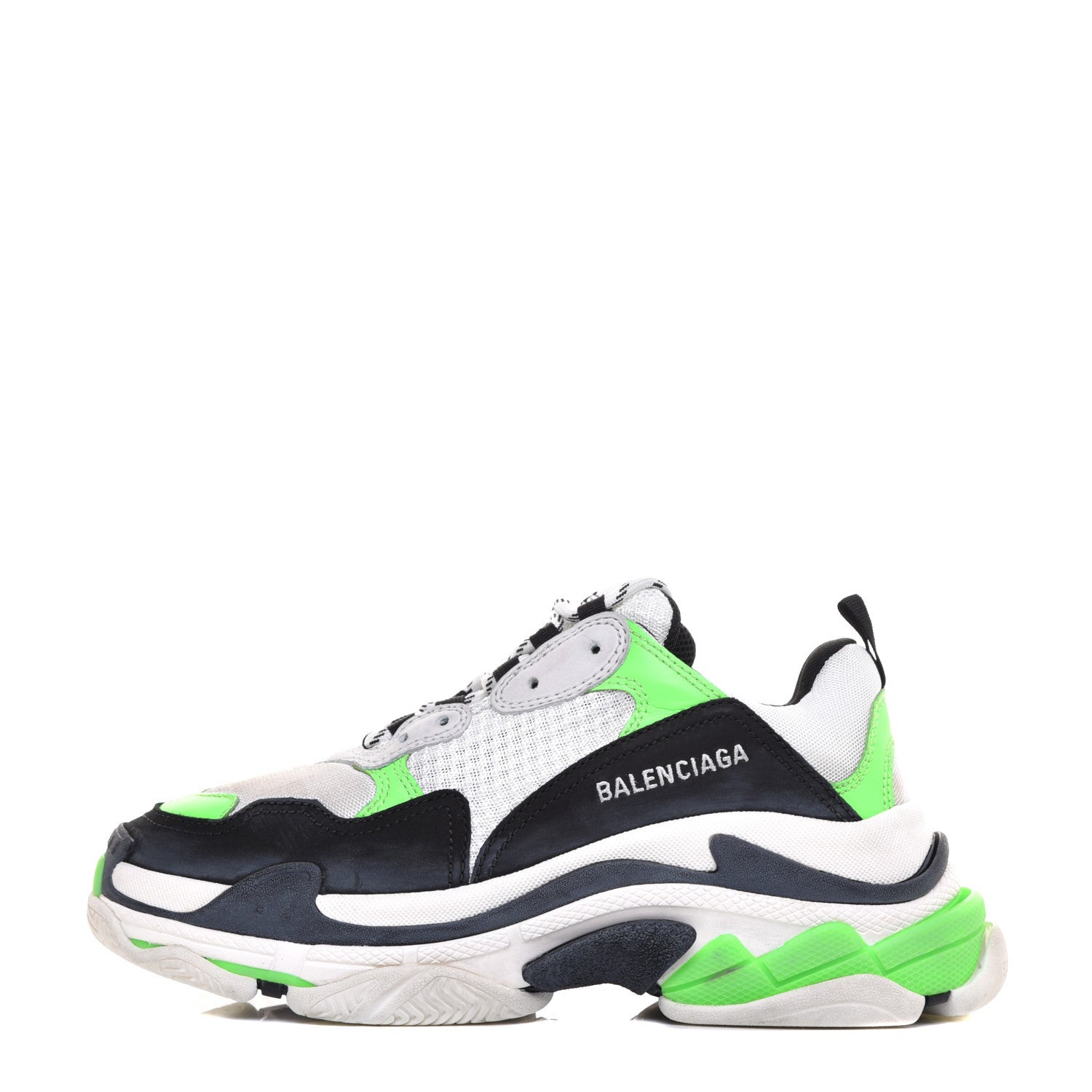 Balenciaga Fabric Mesh Womens Triple S Sneakers 39 White Green Fluo Black 1 of 10