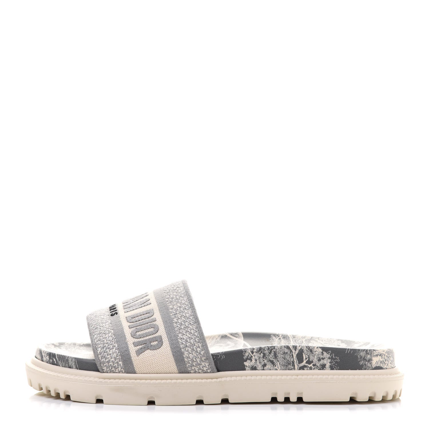 Christian Dior Canvas Toile de Jouy Embroidered Dway 10mm Slide Sandals 36 Off White Grey 1 of 9