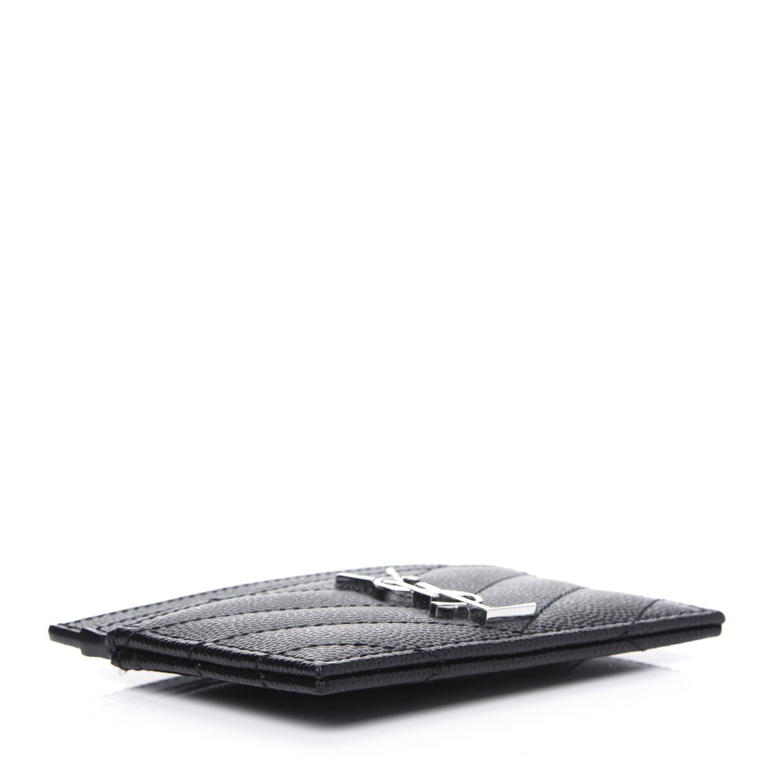 Saint Laurent Grain De Poudre Matelasse Chevron Monogram Credit Card Case Black 3 of 5