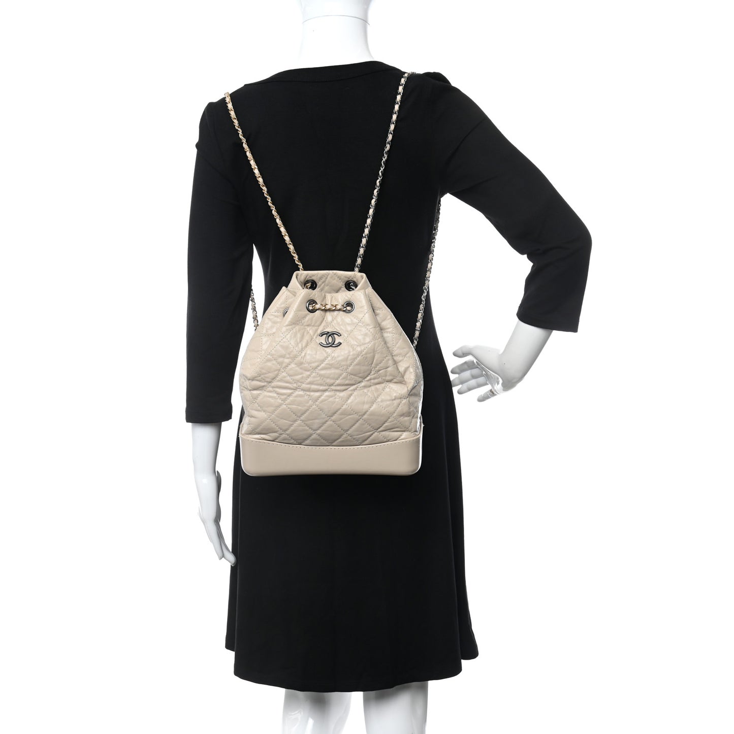 Aged Calfskin Quilted Gabrielle Backpack Beige