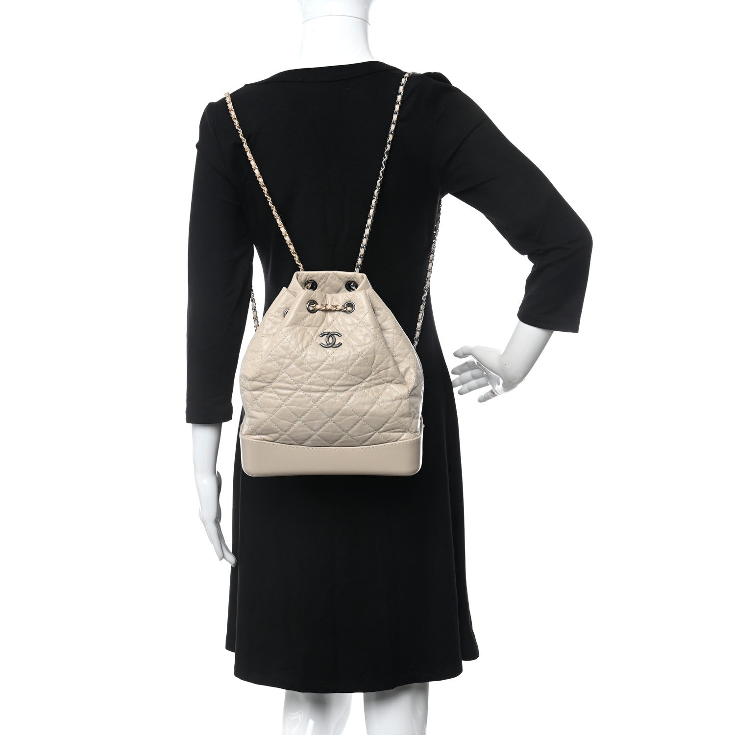 Chanel Aged Calfskin Quilted Gabrielle Backpack Beige 2 of 9