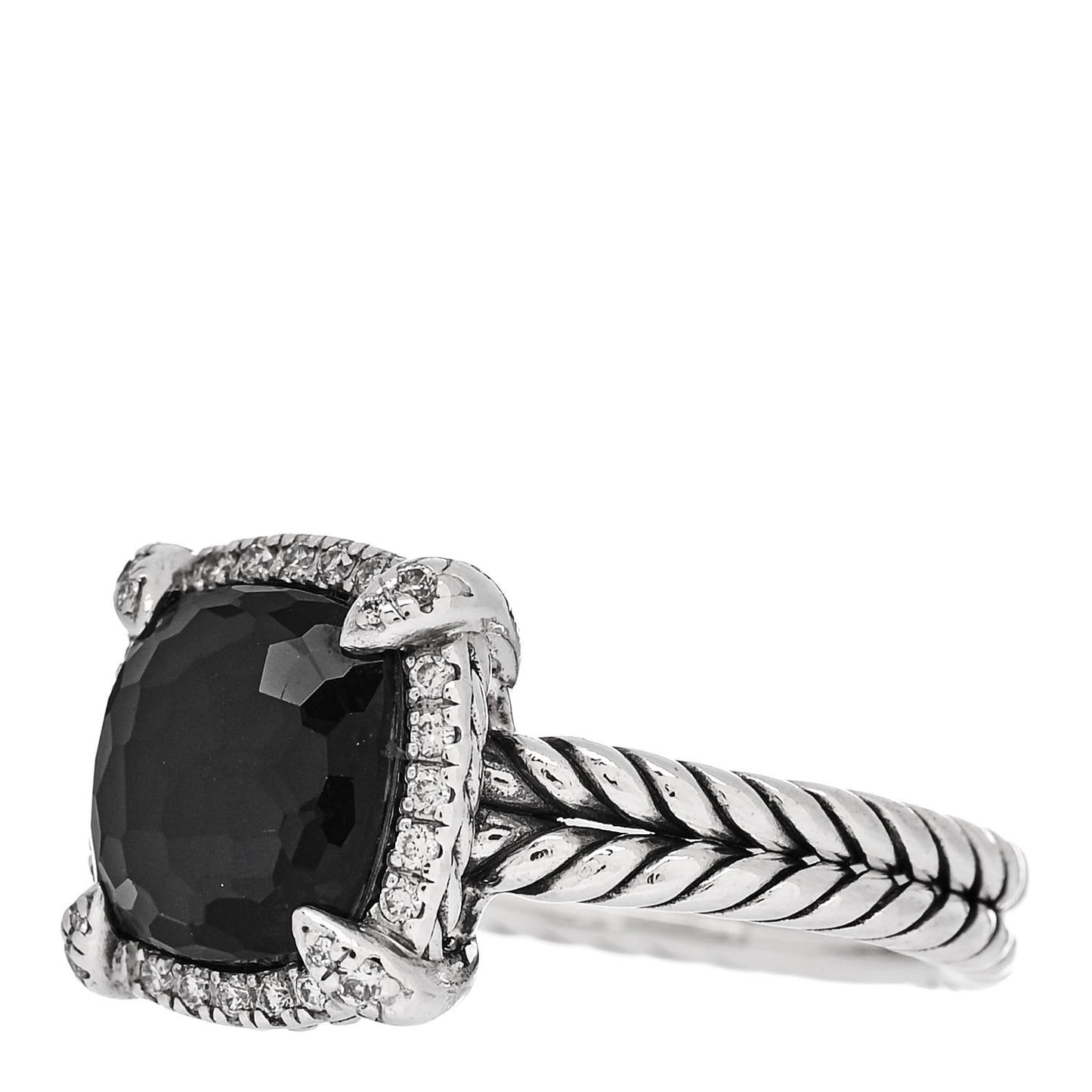 Sterling Silver Diamond Black Orchid 9mm Chatelaine Pave Bezel Ring 53 6.5