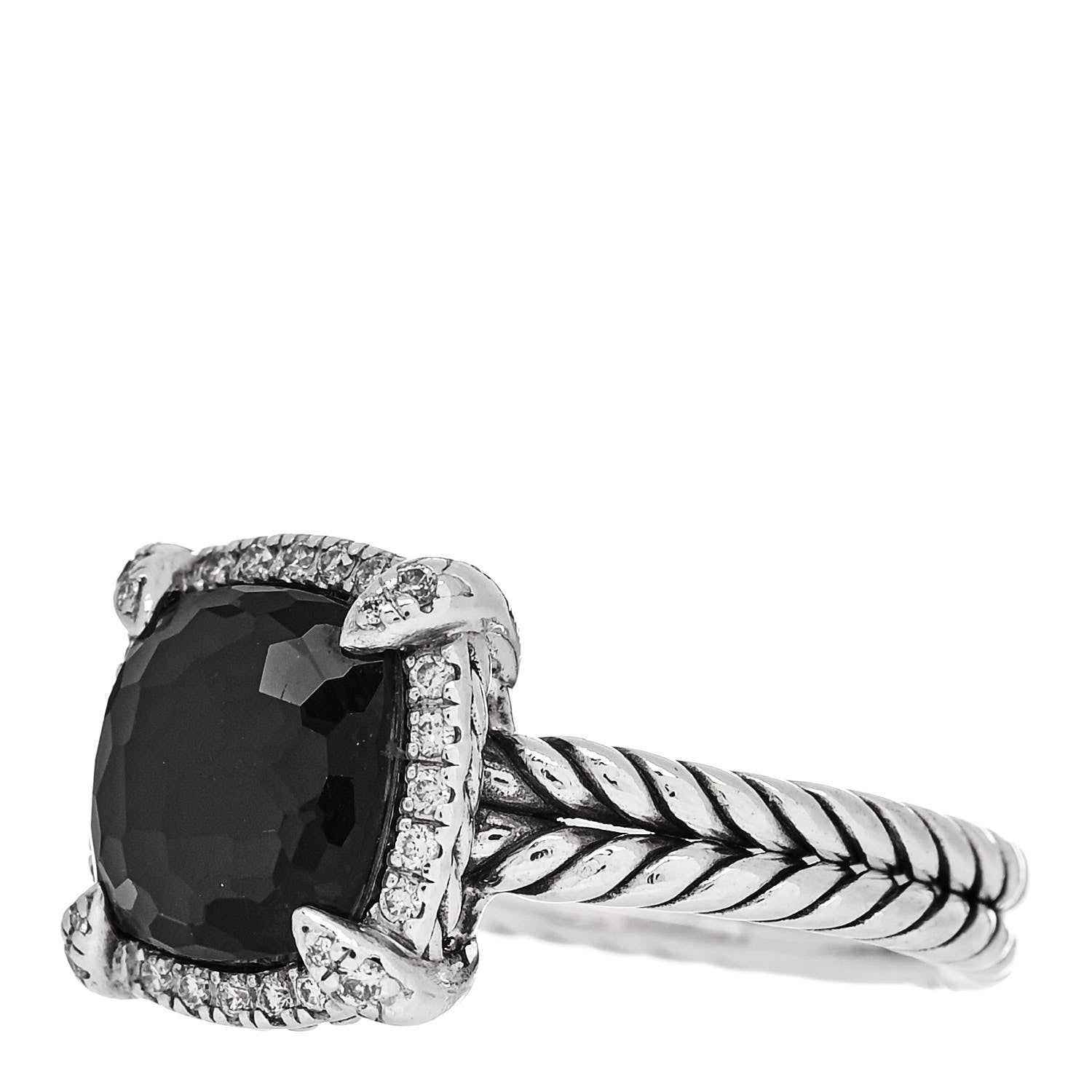 David Yurman Sterling Silver Diamond Black Orchid 9mm Chatelaine Pave Bezel Ring 53 6.5 3 of 5
