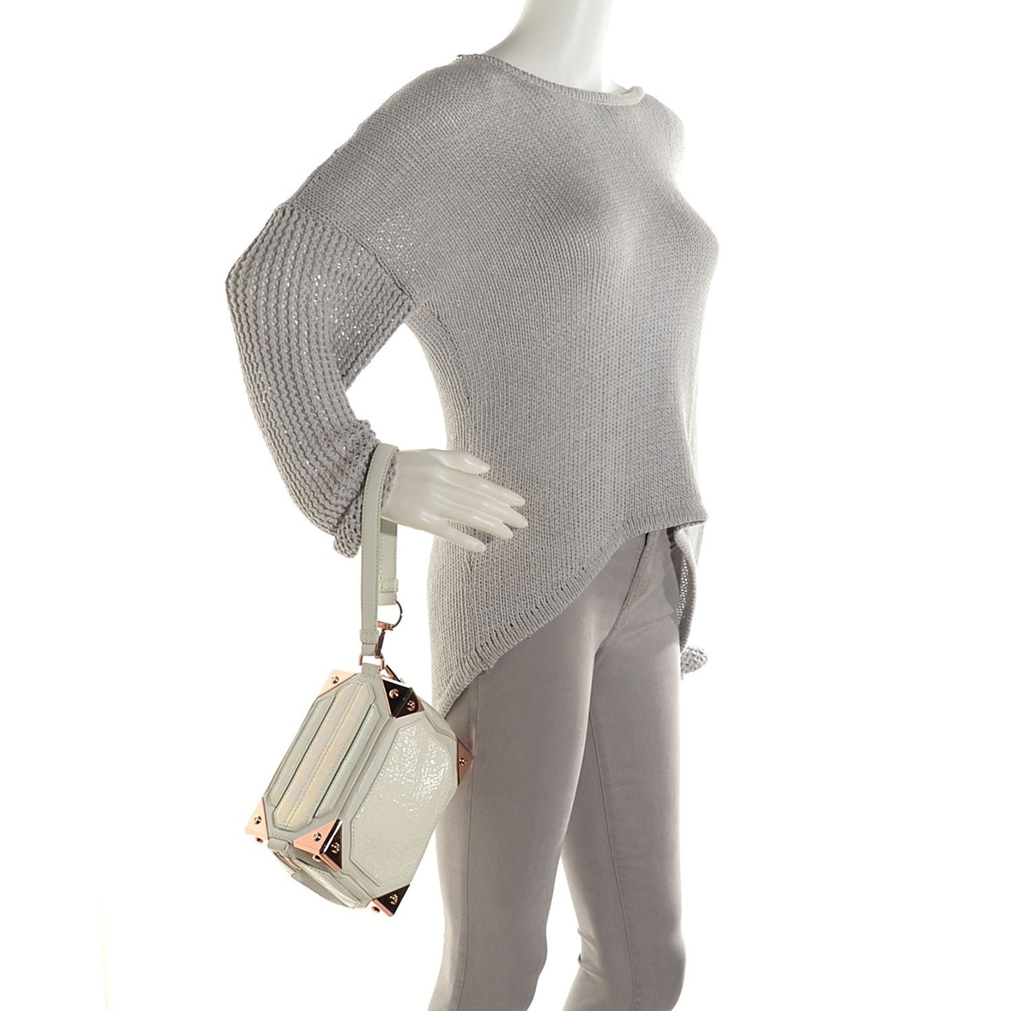 Lambskin Patent Jade Clutch White