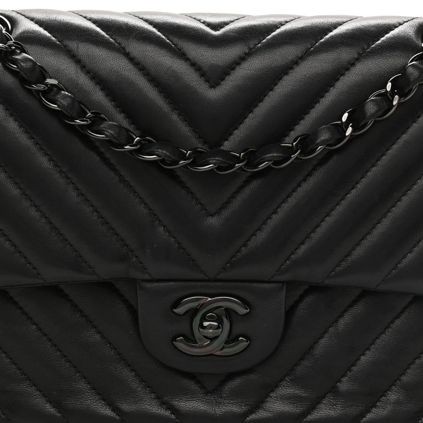Lambskin Chevron Quilted Medium Double Flap So Black