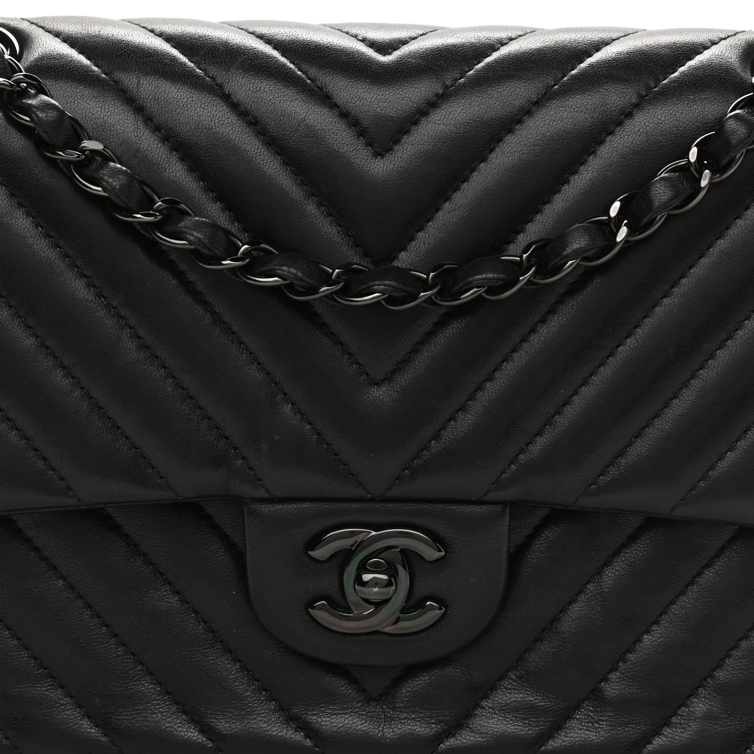 Chanel Lambskin Chevron Quilted Medium Double Flap So Black 7 of 15