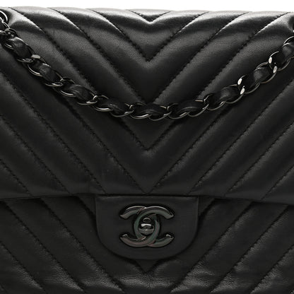 Chanel Lambskin Chevron Quilted Medium Double Flap So Black 7 of 15