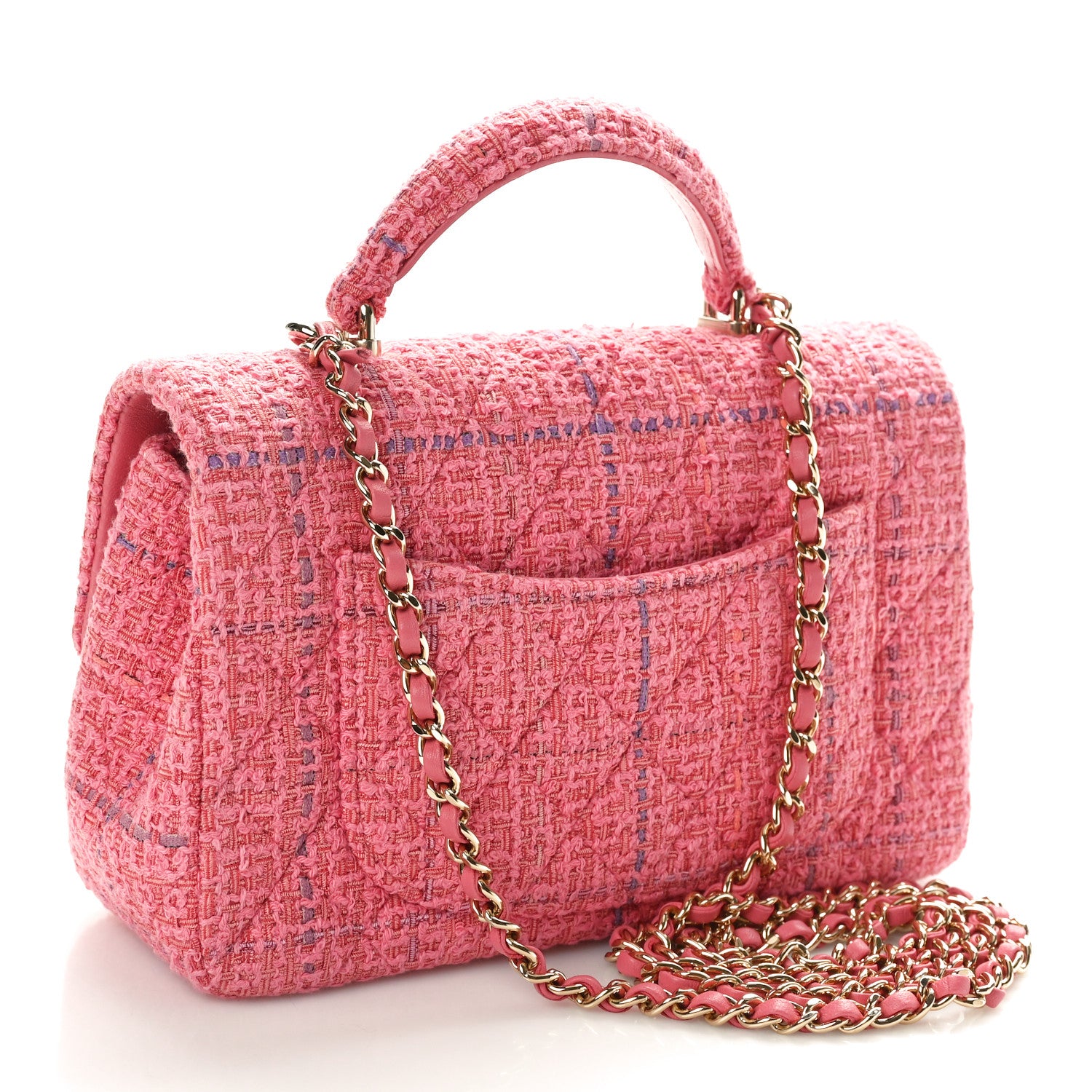 Chanel Tweed Quilted Mini Top Handle Rectangular Flap Dark Pink 3 of 10