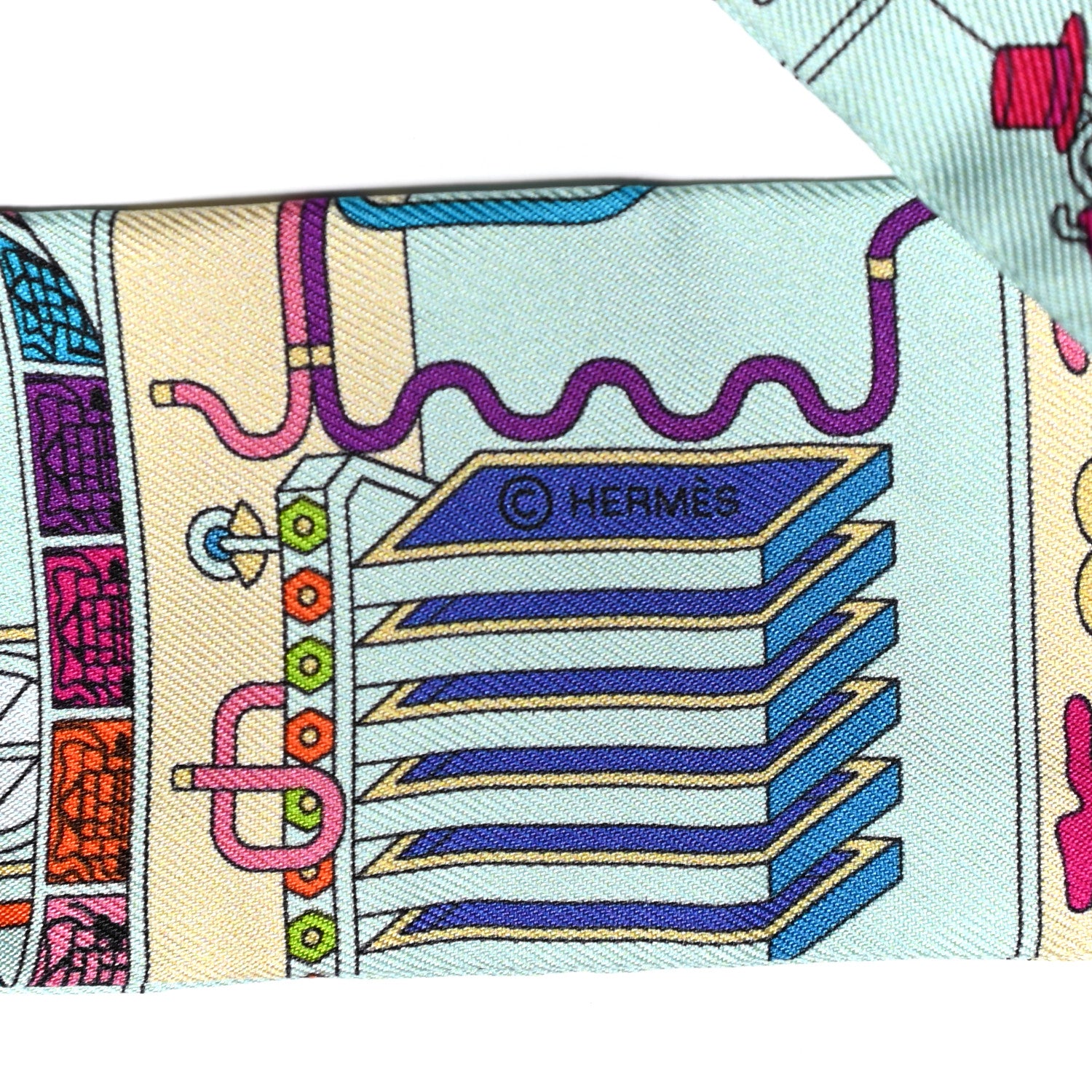 Hermes Silk La Maison des Carres Twilly Aqua Vert D'eau Rose 3 of 4