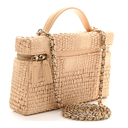Chanel Braided Raffia Quilted Top Handle Slim Vanity Case With Chain Beige 3 of 11