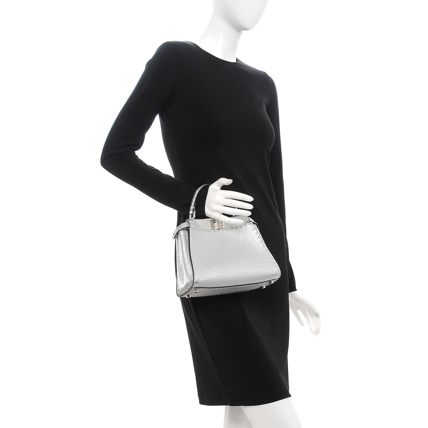 Cuoio Romano Lux Selleria Mini Peekaboo Iconic Satchel Argento