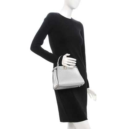 Fendi Cuoio Romano Lux Selleria Mini Peekaboo Iconic Satchel Argento 2 of 7