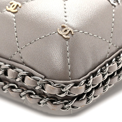 Chanel Lambskin Quilted CC Studded Chain Around Clutch Grey 11 of 12
