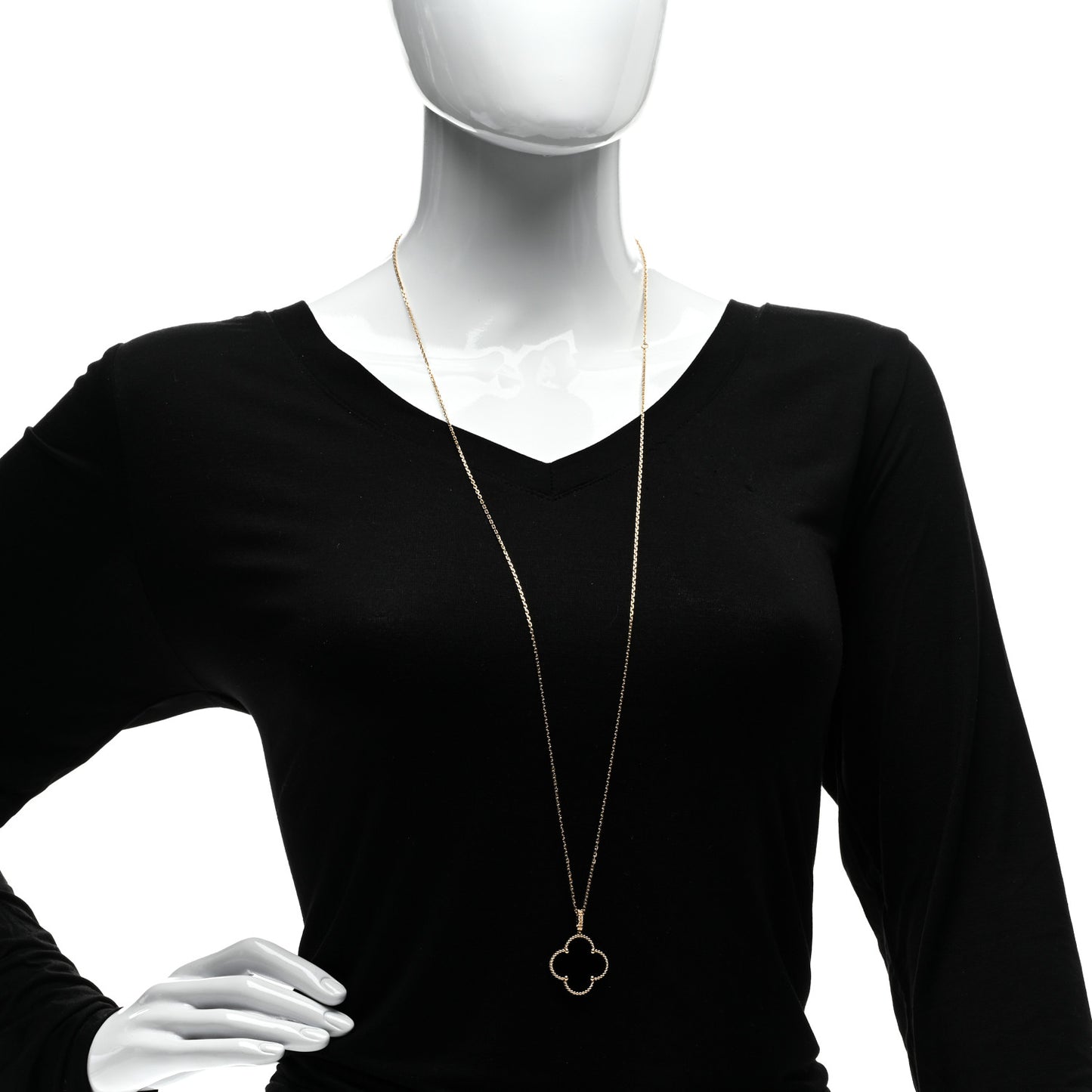 18K Yellow Gold Black Onyx Magic Alhambra Pendant Necklace