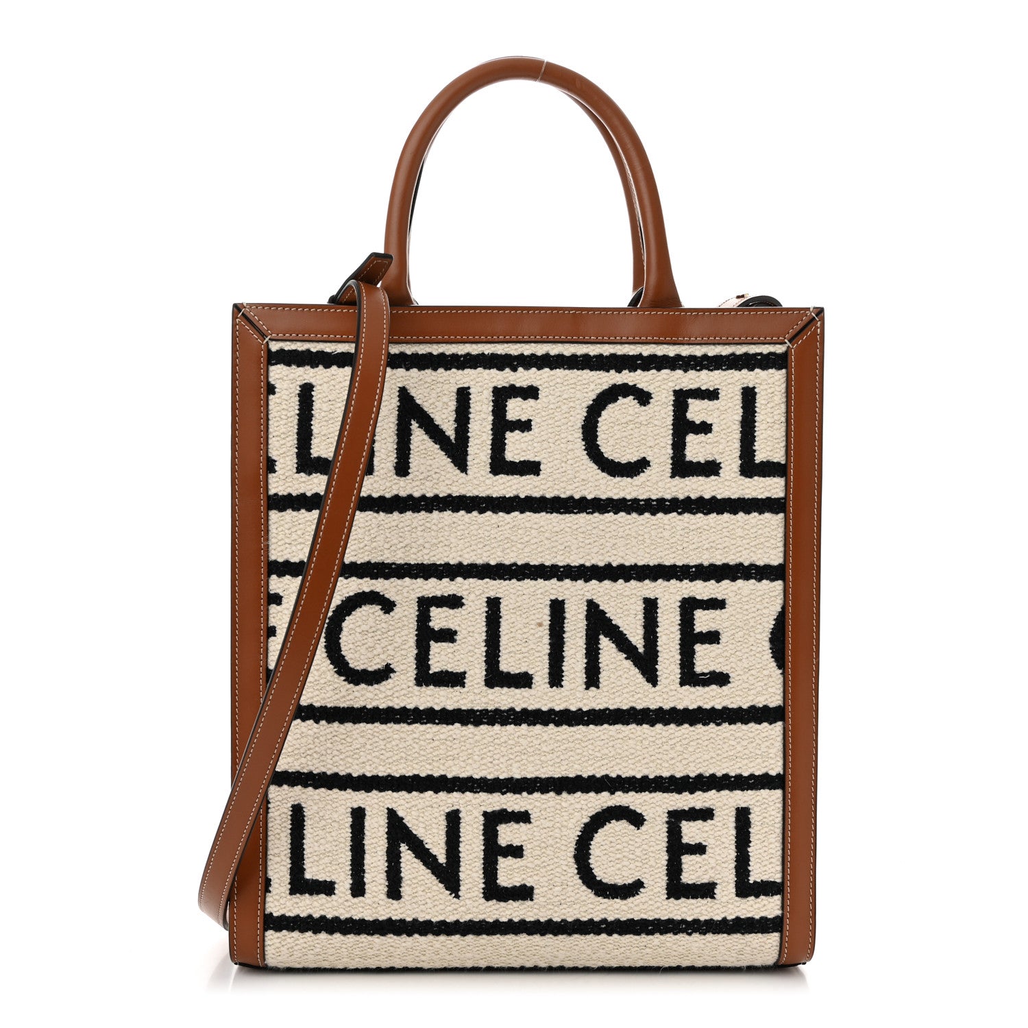Celine All Over Textile Calfskin Small Vertical Cabas Natural Tan Black 1 of 11