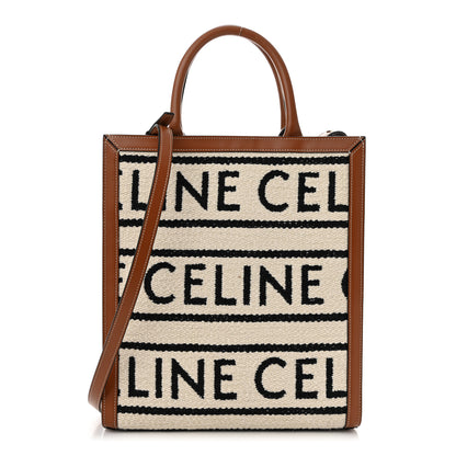 Celine All Over Textile Calfskin Small Vertical Cabas Natural Tan Black 1 of 11