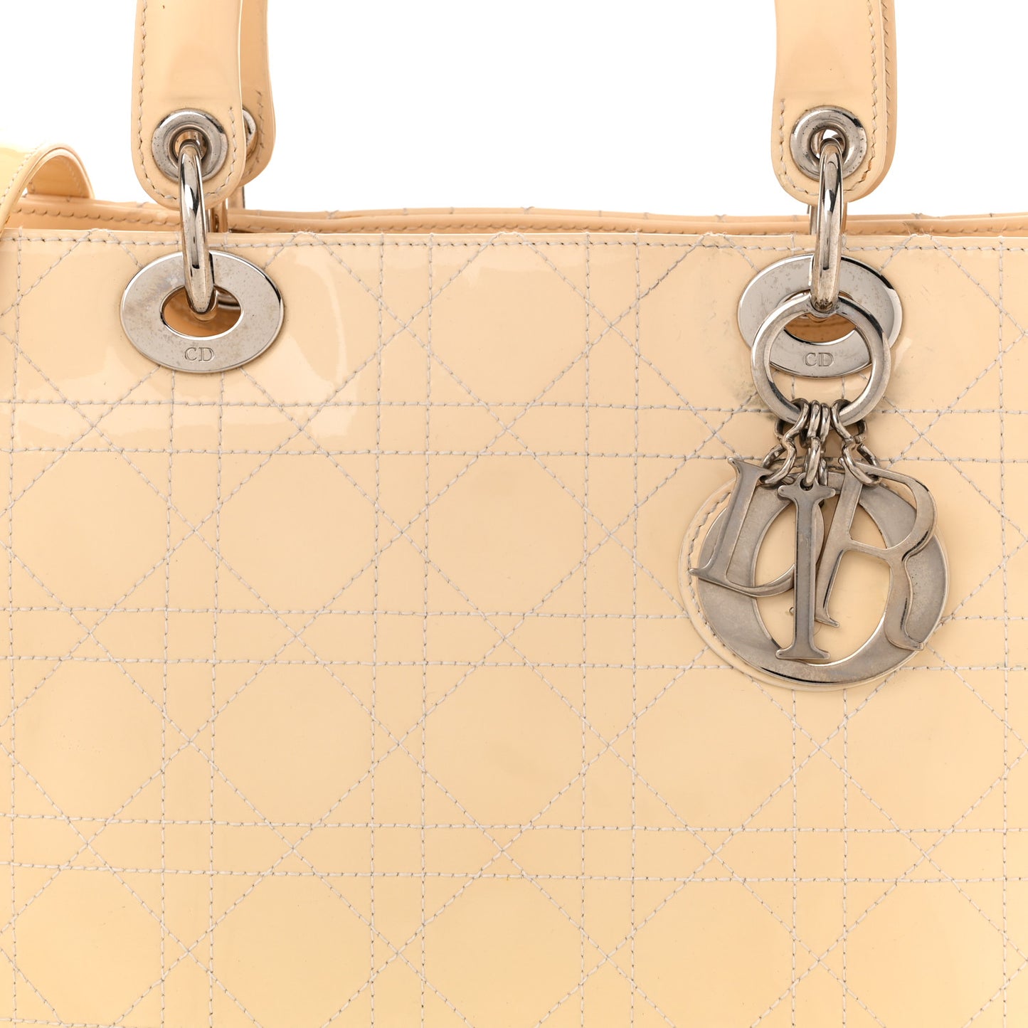 Patent Cannage Stitched Large Lady Dior Beige