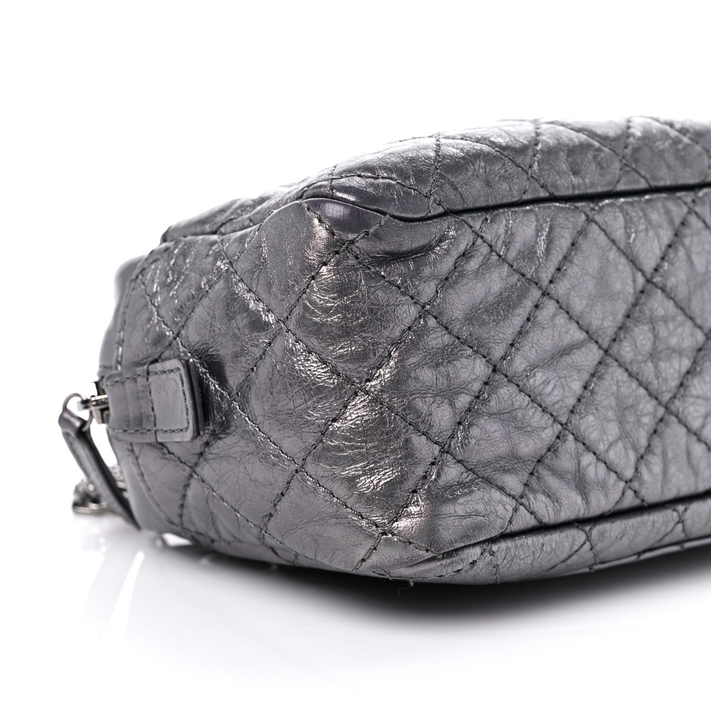 Metallic Aged Calfskin Quilted Small Reissue Camera Case Dark Silver