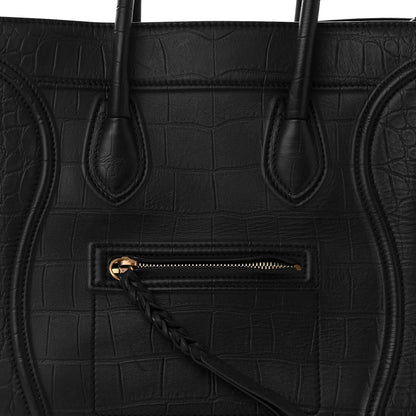 Celine Crocodile Embossed Calfskin Medium Phantom Luggage Black 8 of 10