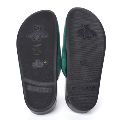 Gucci Softy Velvet Malaga Kid Womens Horsebit River Slippers 37 Emerald 4 of 7