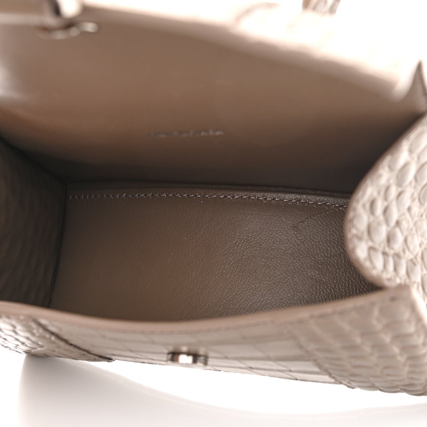 Shiny Calfskin Crocodile Embossed Hourglass Top Handle Bag XS Mink Grey