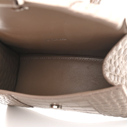 Balenciaga Shiny Calfskin Crocodile Embossed Hourglass Top Handle Bag XS Mink Grey 5 of 12