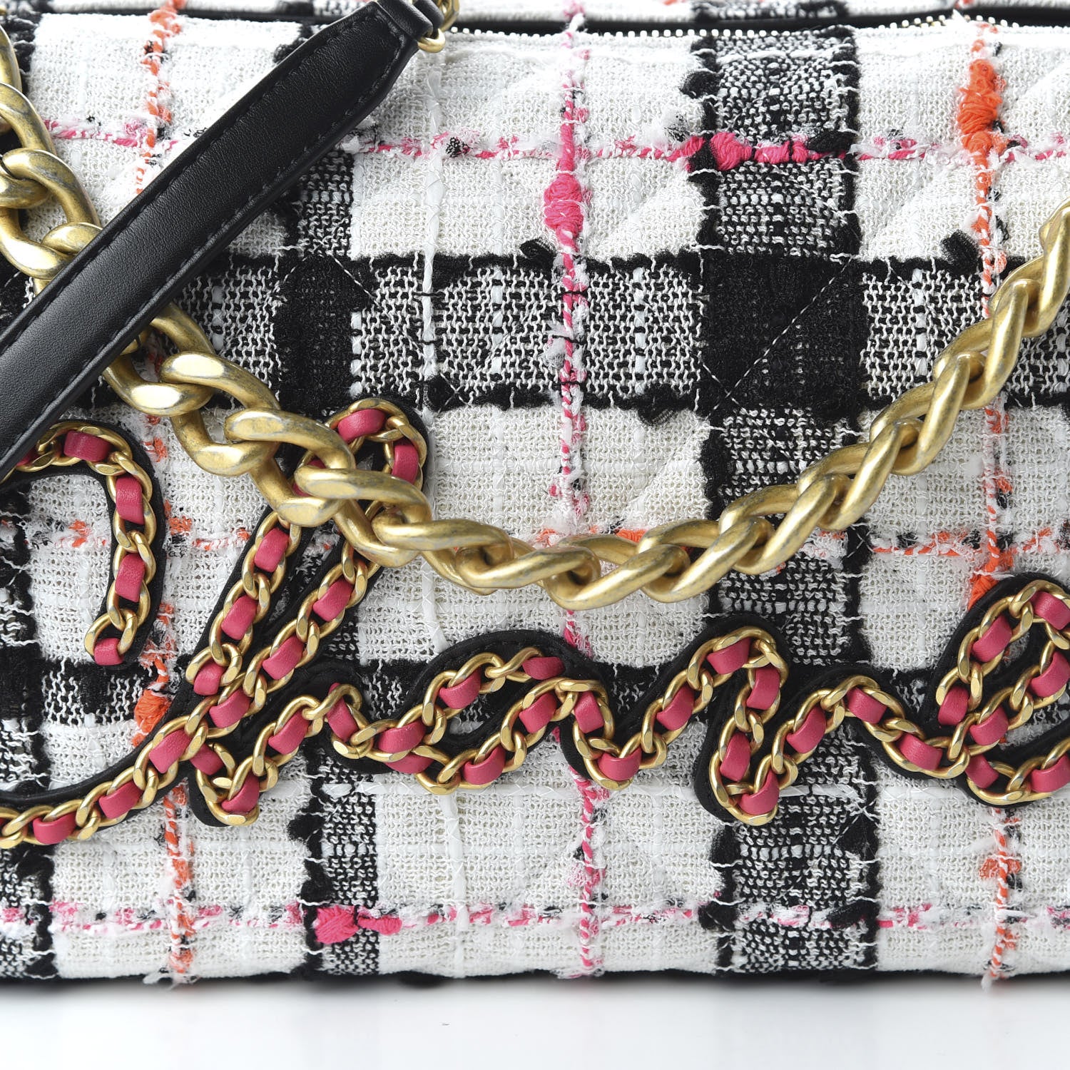 Chanel Tweed Calfskin Signe Hobo Coral White Black 10 of 10