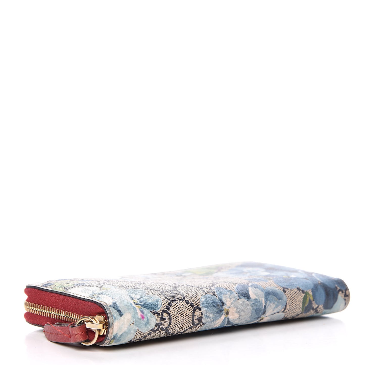 GG Supreme Monogram Blooms Zip Around Wallet Blue Red
