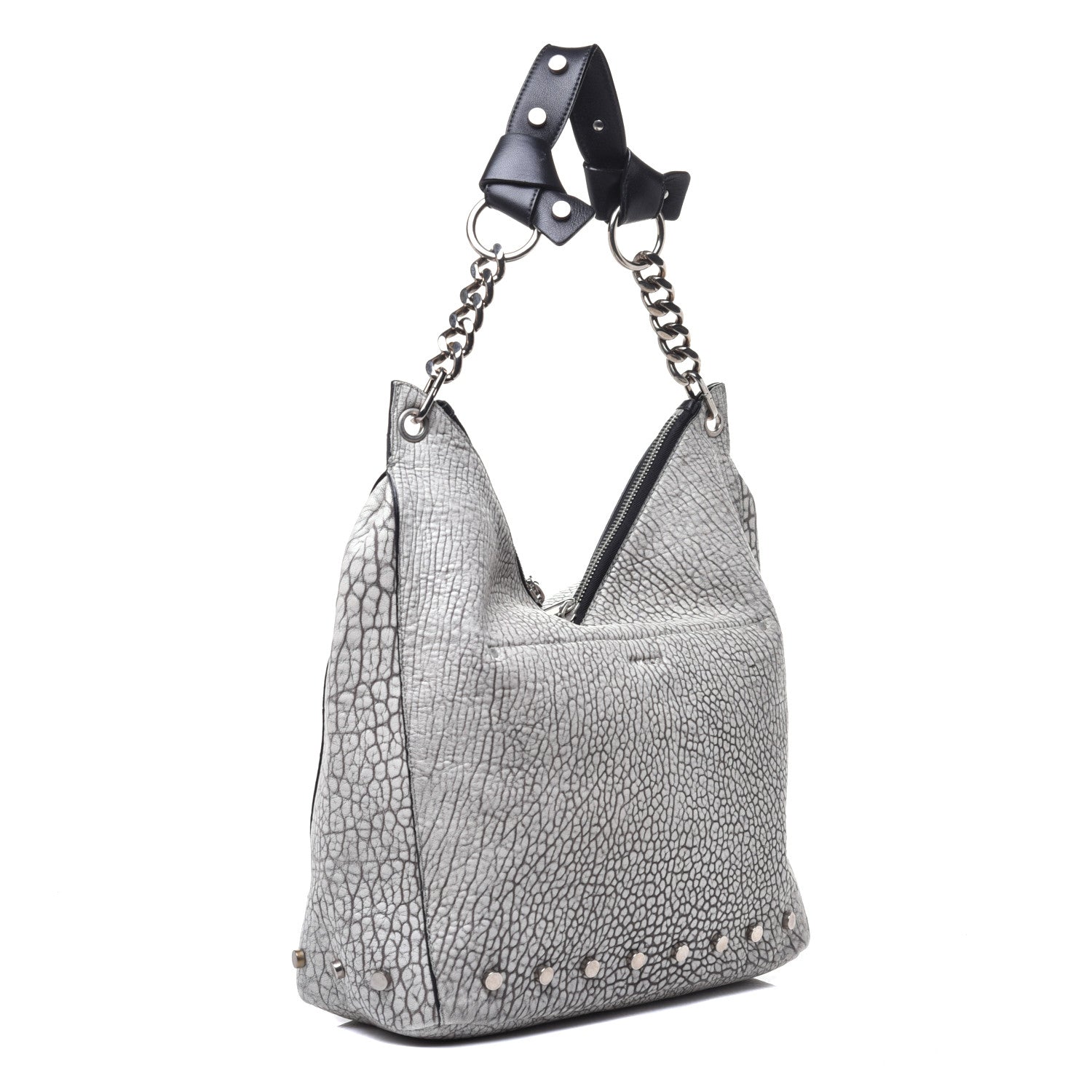 Jimmy Choo Washed Grainy Lambskin Studded Raven Hobo White Black 3 of 8