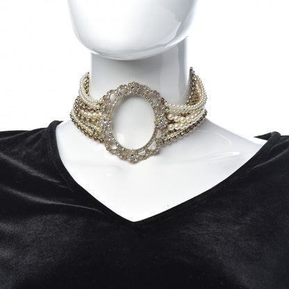 Chanel Pearl Crystal CC Choker Necklace Gold Silver 2 of 4