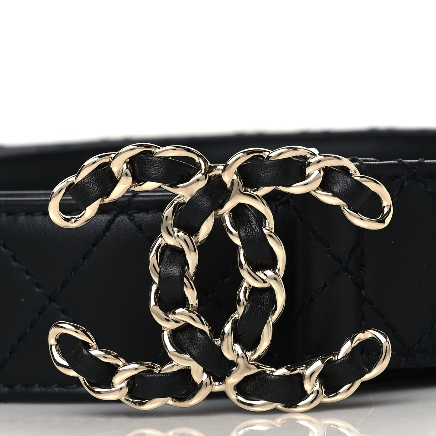 Calfskin Quilted CC Chain Belt 85 Black