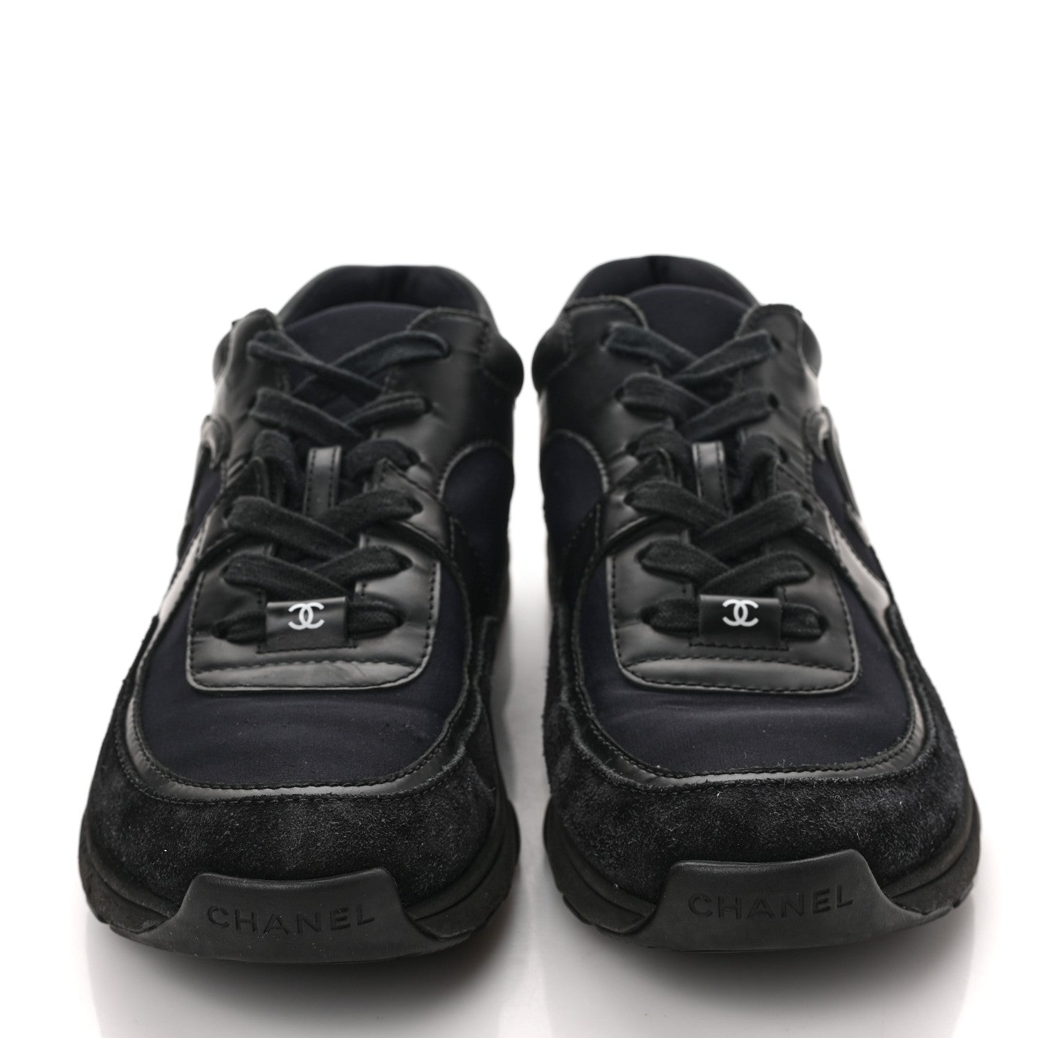 Chanel Toile Suede Calfskin CC Sneakers 38 Black 2 of 8