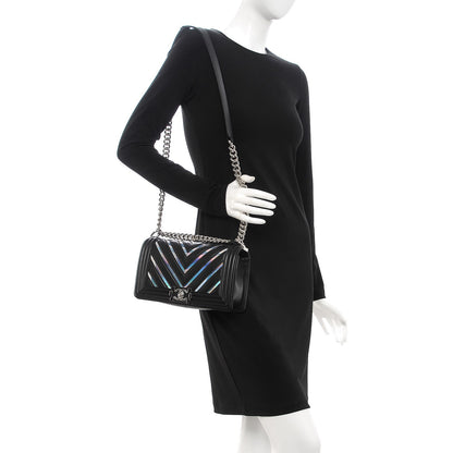 Chanel Lambskin Iridescent PVC Chevron Quilted Medium Boy Flap Black Silver 2 of 9