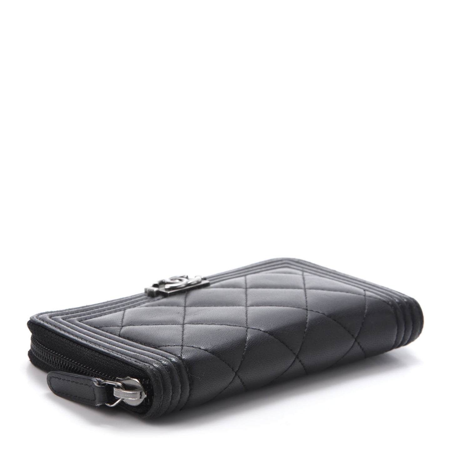 Lambskin Quilted Small Boy Zip Around Wallet Black